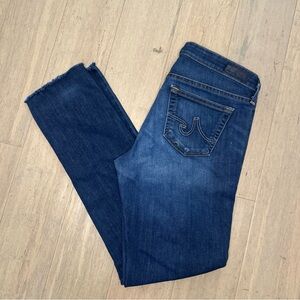 AG Adriano Goldschmied Stevie Slim Straight Dark Wash Frayed Hem 29R